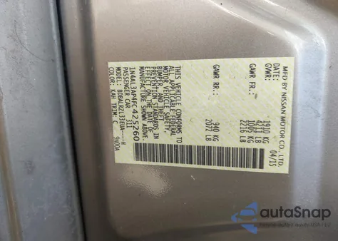 2015 Nissan Altima 2.5 Sl from USA, damaged, VIN 1N4AL3AP4FC425260